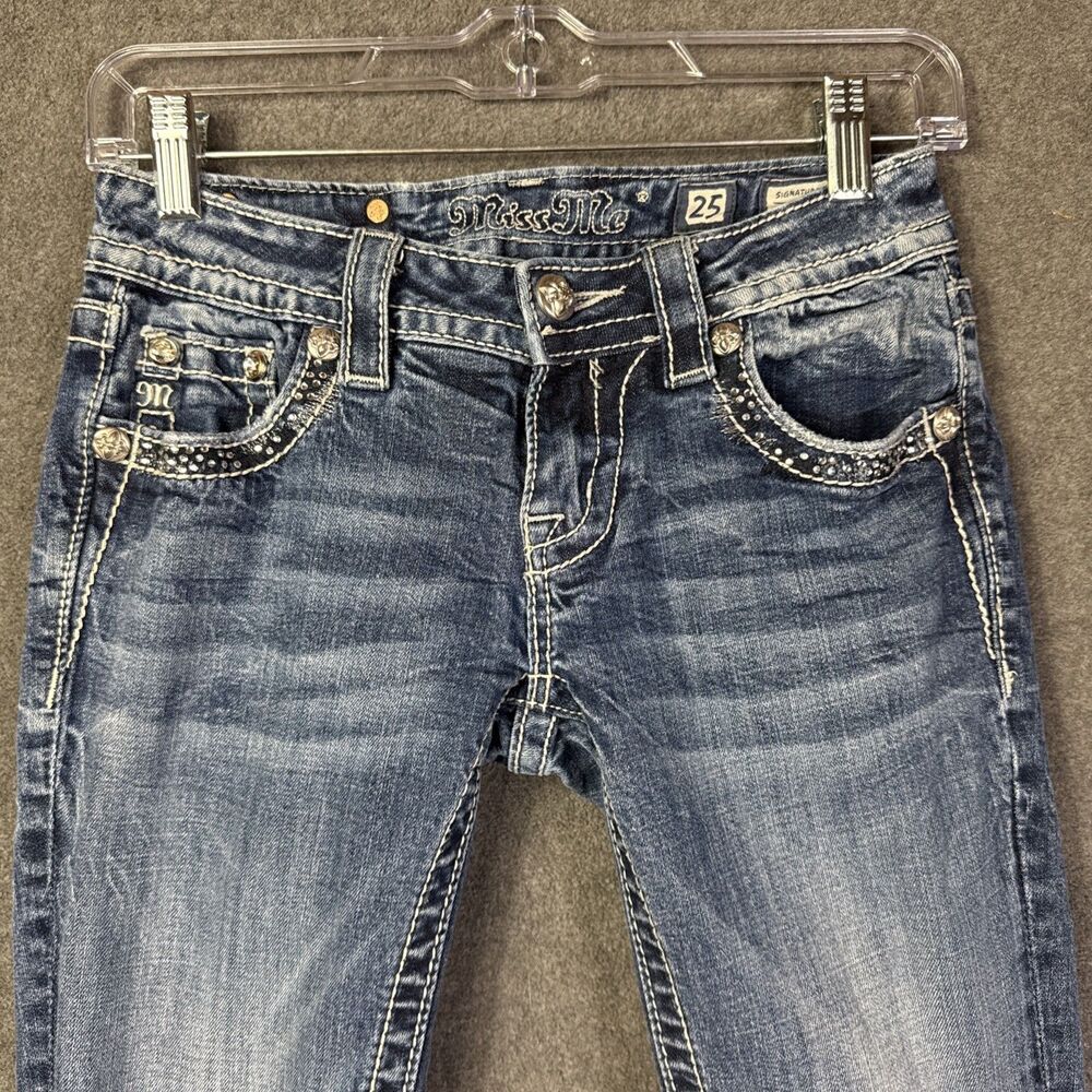 Miss Me Signature Boot Cut Jeans Embellished Rhinestones Y2K Low Rise Size 25 - Picture 6 of 9
